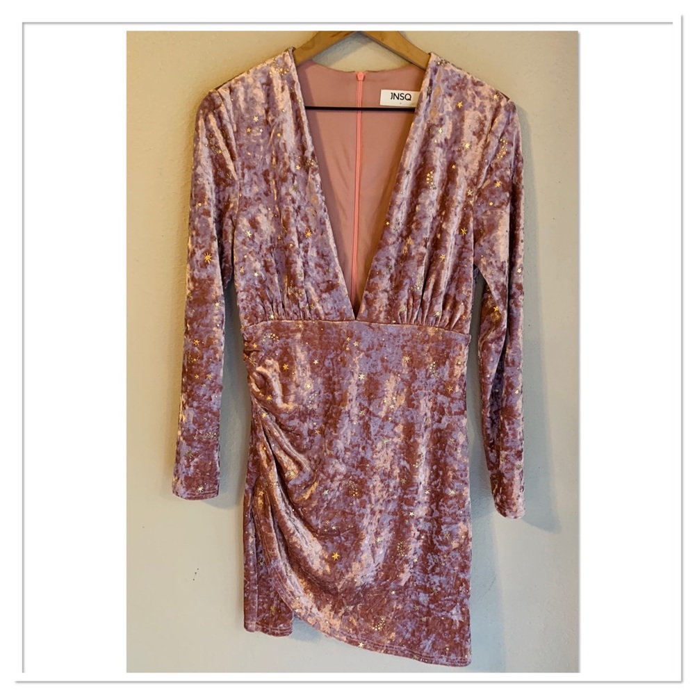 JNSQ Crushed Velvet Dress Pink Gold Size 6